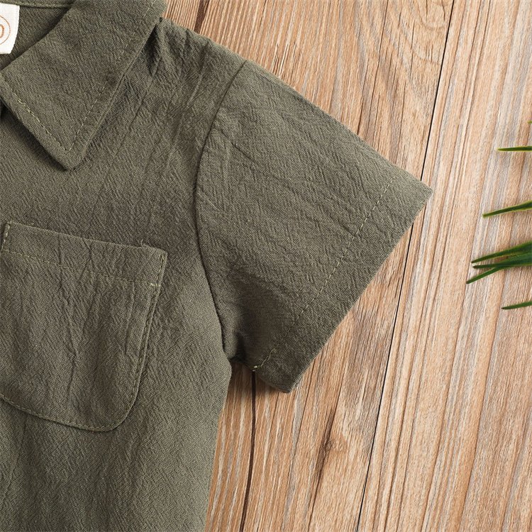 Factory OEM Custom Infant Toddler Clothes Casual Blank Short Sleeve Turn-Down Collar Cotton Linen Boys Baby Clothing Set