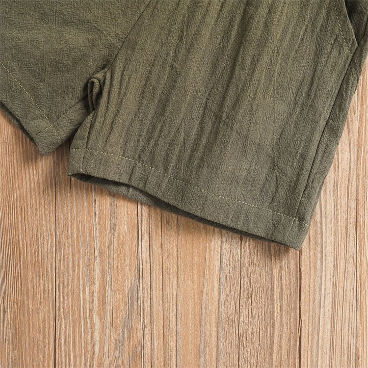 Factory OEM Custom Infant Toddler Clothes Casual Blank Short Sleeve Turn-Down Collar Cotton Linen Boys Baby Clothing Set