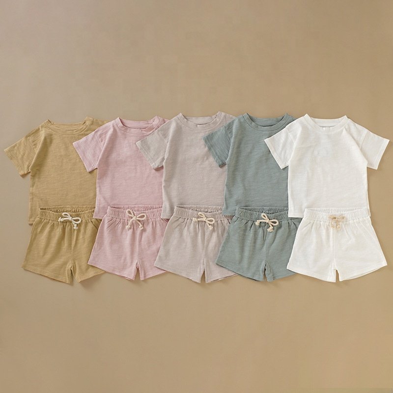 Wholesale High Quality Baby T-shirt and Shorts Outfit Basic Casual Blank Toddler Boys Girls Two Piece Set