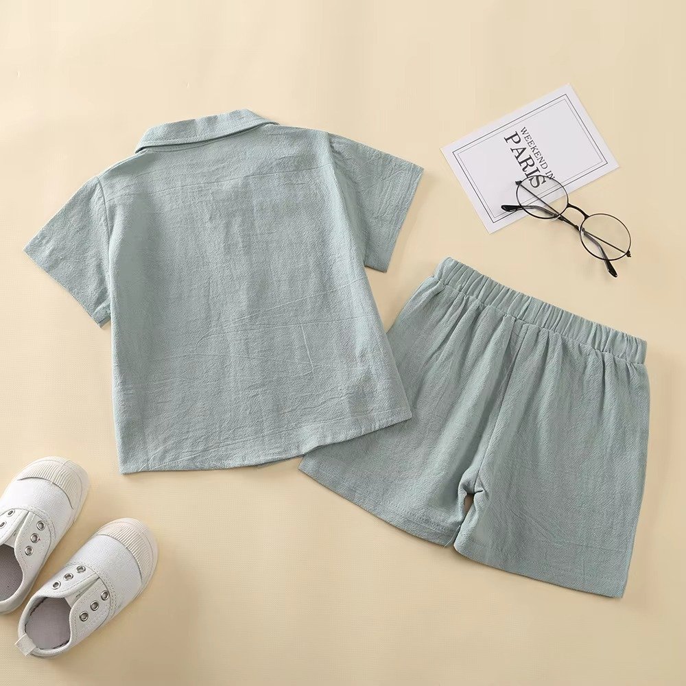 Summer Boys Boys Gentleman Clothing Sets Cotton Solid Linen T-shirts+Elasctic Shorts Kids Clothes Casual Clothing Set