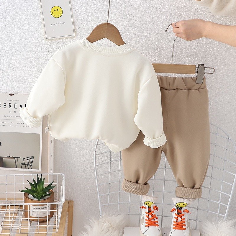 New Boys' Autumn Set Children's Wear Handsome Boys' Winter Plush Thickened Sweater Two Piece Set baby clothes