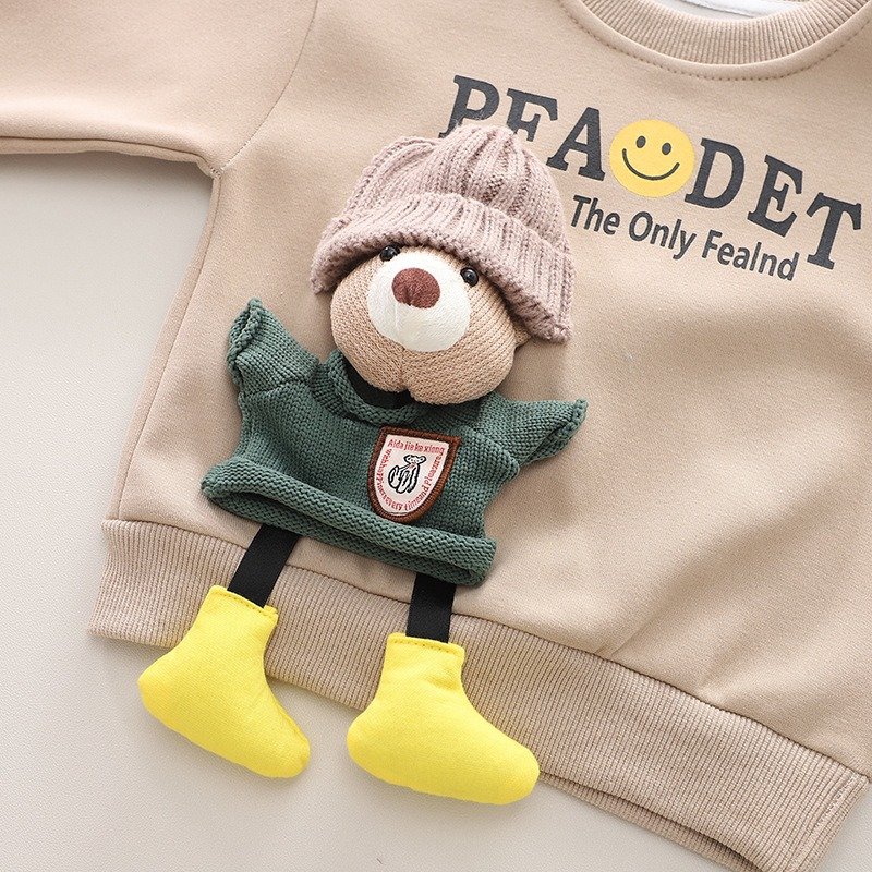 New Boys' Autumn Set Children's Wear Handsome Boys' Winter Plush Thickened Sweater Two Piece Set baby clothes