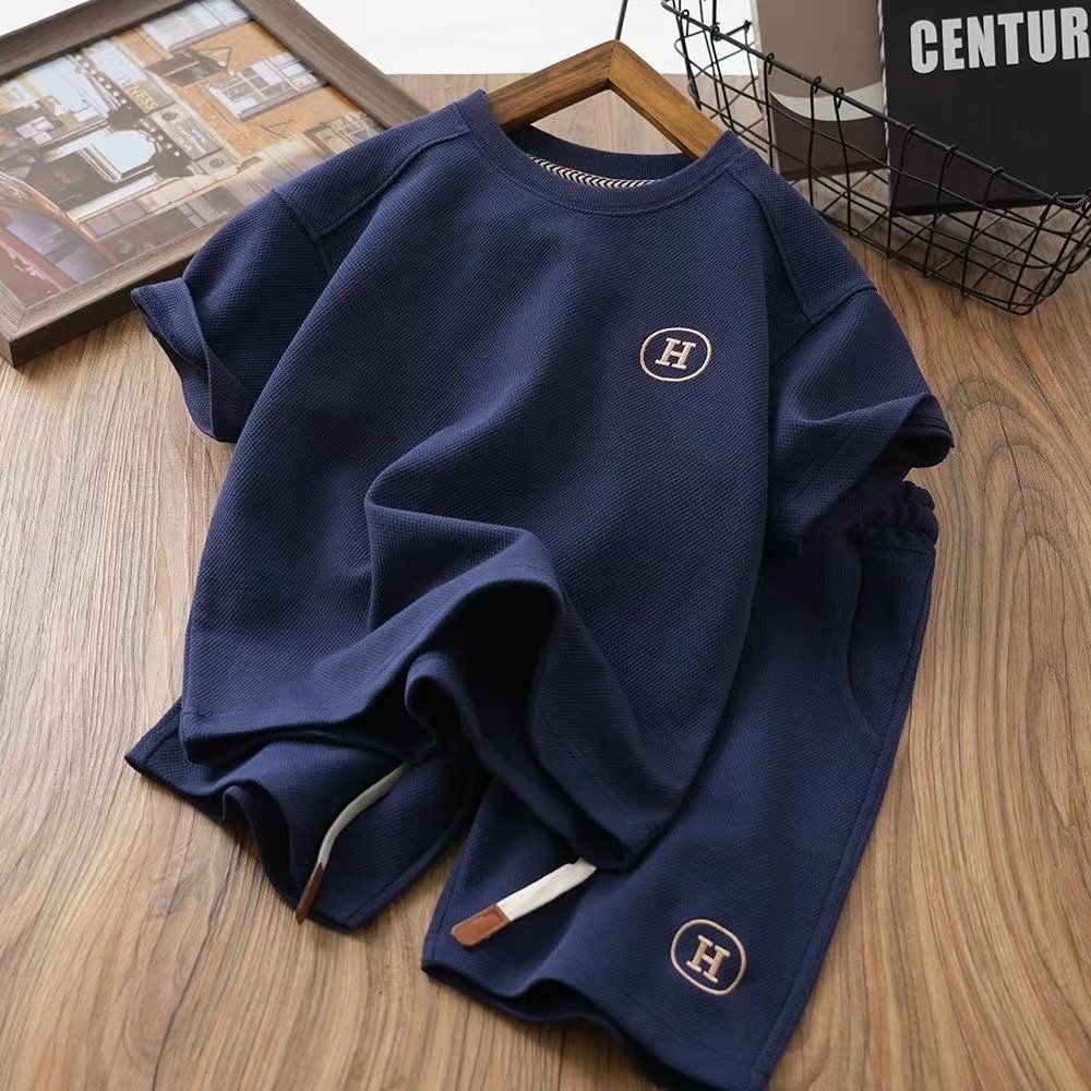 Conyson Baby Girl Waffle Clothes Set Solid O Neck T-shirt and Shorts Suit Children Boy Fashion Top Bottom 2pcs Outfits Tracksuit