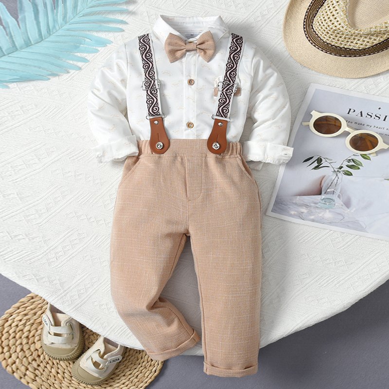 Kids Boys' Gentlemen's Dress Children's Clothing 2024 Autumn New Clothes Boy's Long Sleeved White Shirt Clothing Set