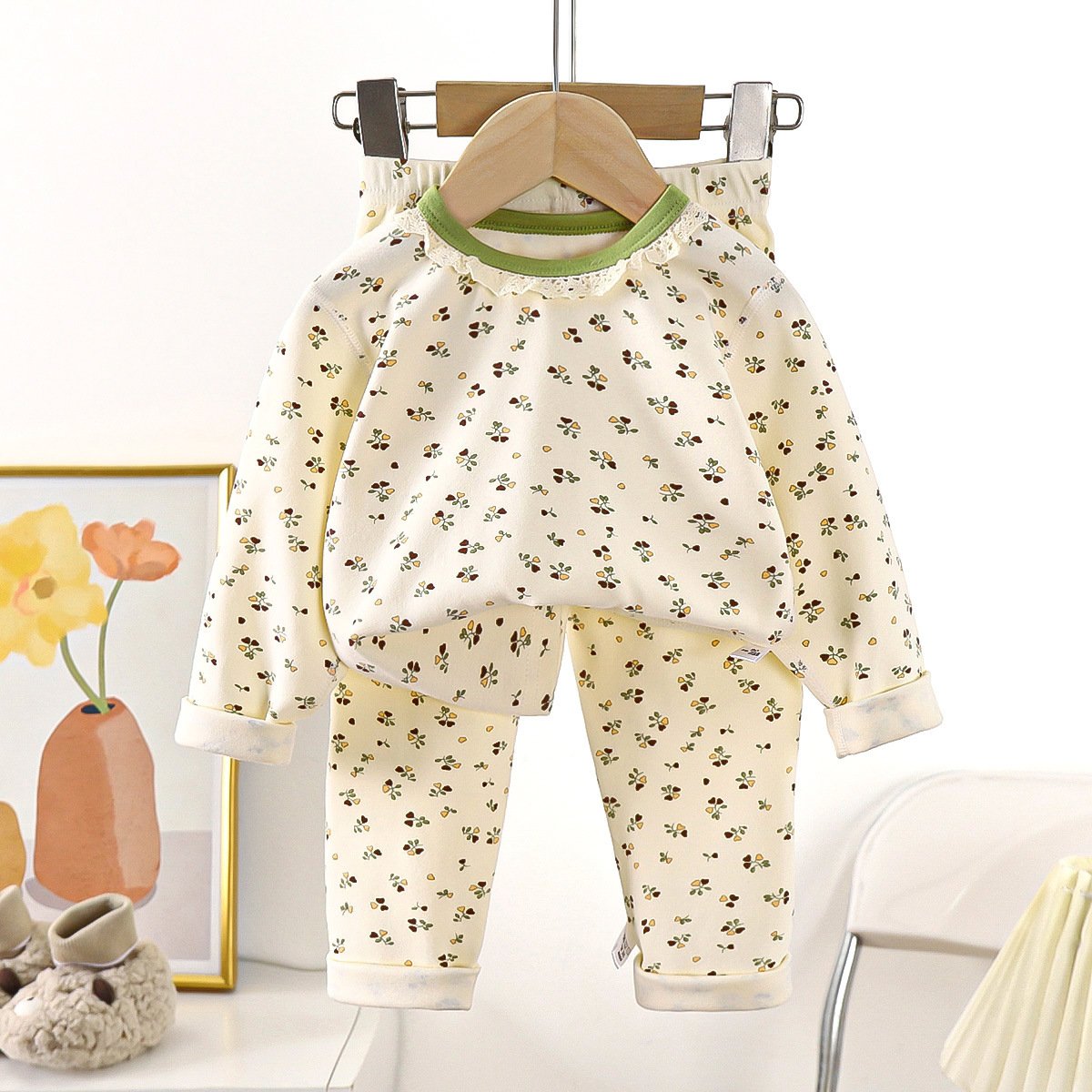 Round Neck Stretch T Shirt Tops Long Sleeve Blouse Children's Pajama Set Child Sleeping Sets