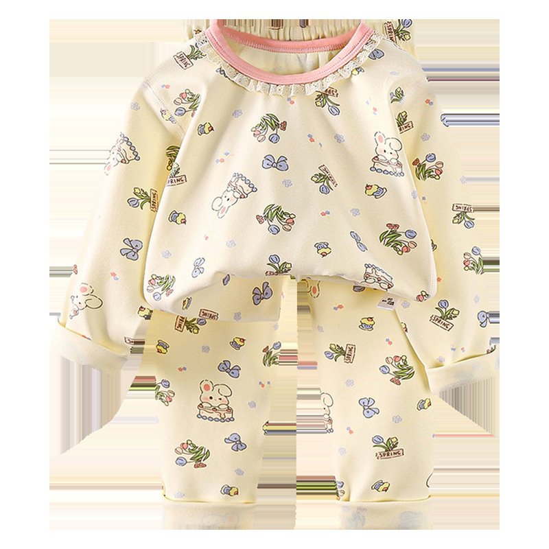 Round Neck Stretch T Shirt Tops Long Sleeve Blouse Children's Pajama Set Child Sleeping Sets