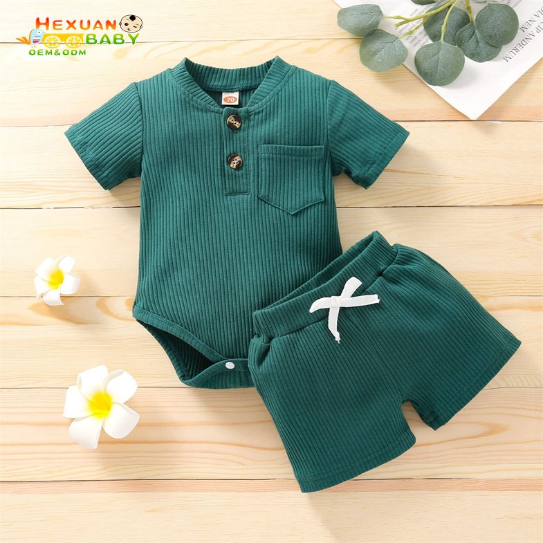 2024 Toddler Boys Girls Summer Clothing Ribbed Knitted Short Sleeve T-shirts+Shorts set baby clothes kids clothing