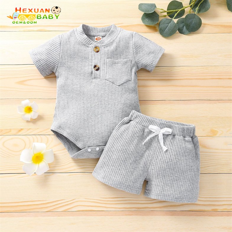 2024 Toddler Boys Girls Summer Clothing Ribbed Knitted Short Sleeve T-shirts+Shorts set baby clothes kids clothing