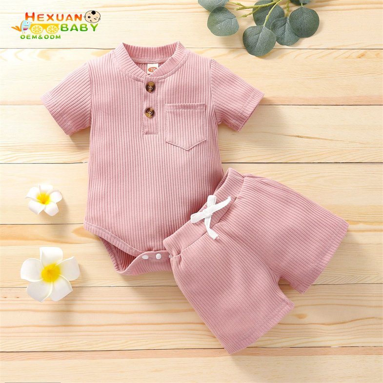 2024 Toddler Boys Girls Summer Clothing Ribbed Knitted Short Sleeve T-shirts+Shorts set baby clothes kids clothing