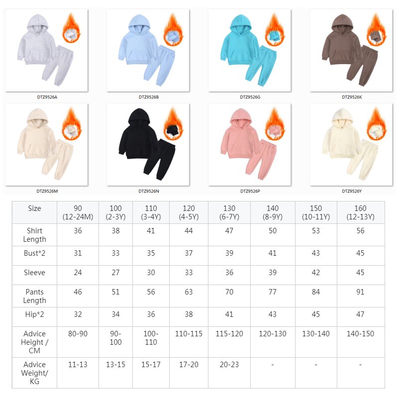 Winter Warm Sport Long Sleeve Baby Girls Boys Outfit Clothing Kids Hoodie Tracksuits Sets