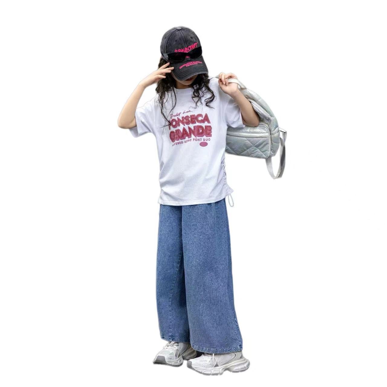 Girl's clothing set Cotton Children's Casual Clothing T-Shirt Top and loose jeans 2pcs