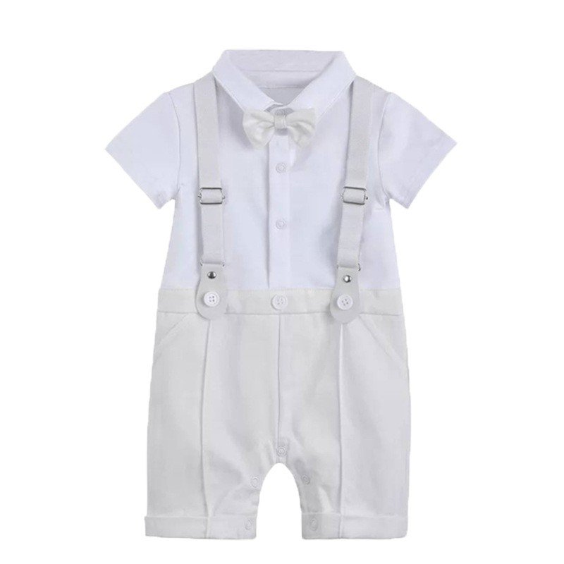 Summer Kids Gentlemen Bodysuit With Straps Trousers Newborn Clothing Infant Baby Boys Baptism Clothes Suit