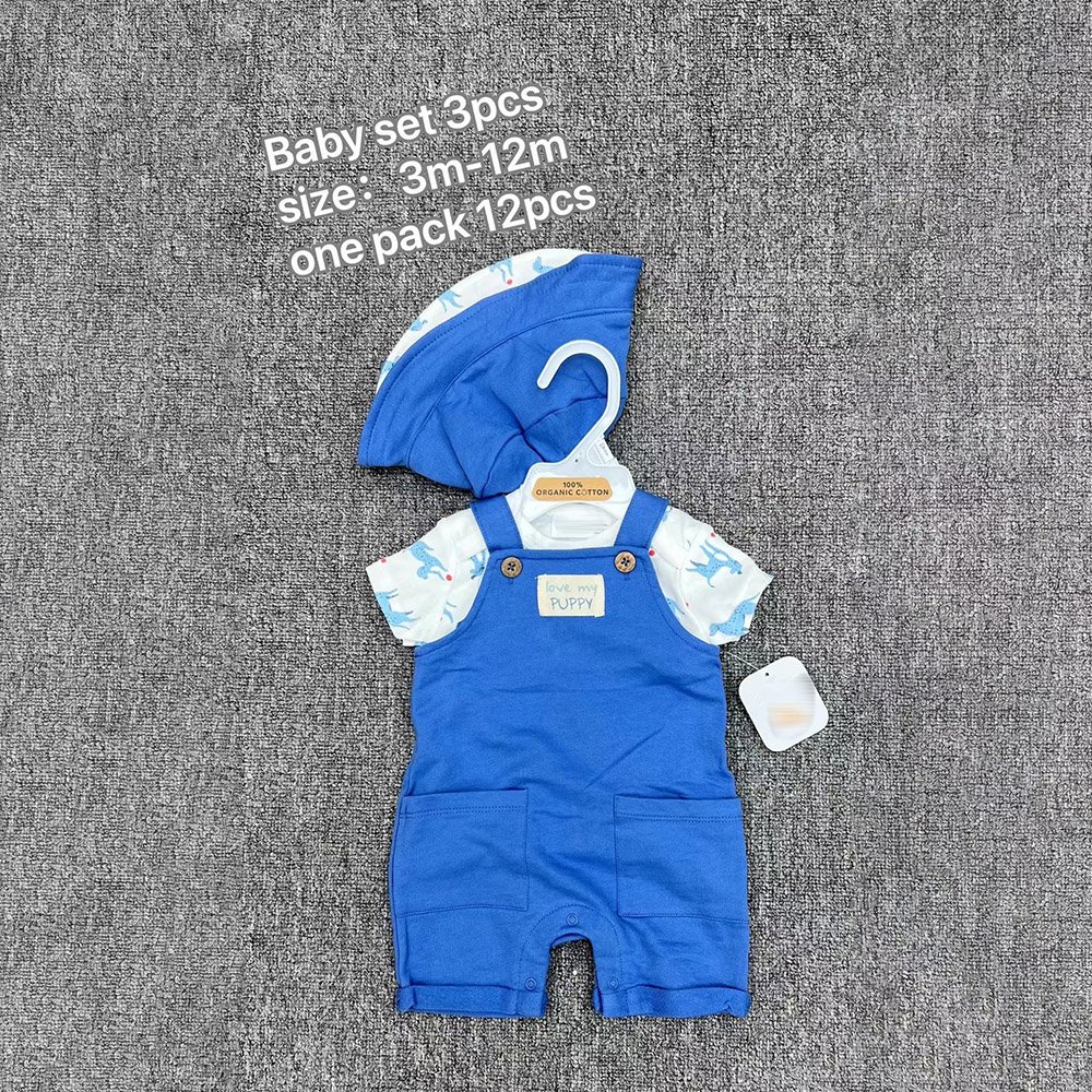 3pcs Newborn 0-12m Baby Boys Cotton Clothes Tops Hat Suspenders Jumpsuit Outfit Sets One Size Baby Clothing Sets
