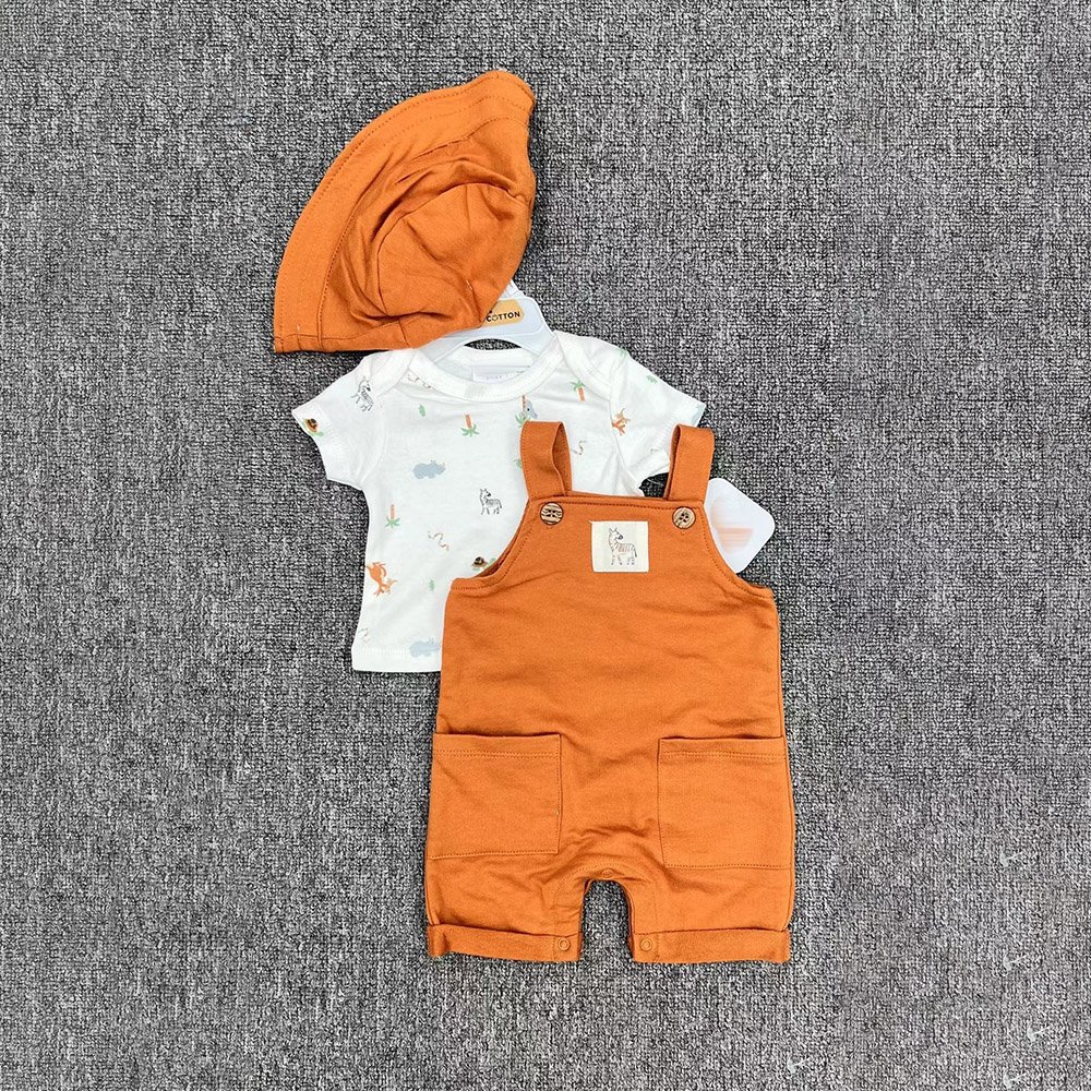 3pcs Newborn 0-12m Baby Boys Cotton Clothes Tops Hat Suspenders Jumpsuit Outfit Sets One Size Baby Clothing Sets