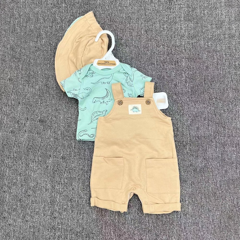 3pcs Newborn 0-12m Baby Boys Cotton Clothes Tops Hat Suspenders Jumpsuit Outfit Sets One Size Baby Clothing Sets