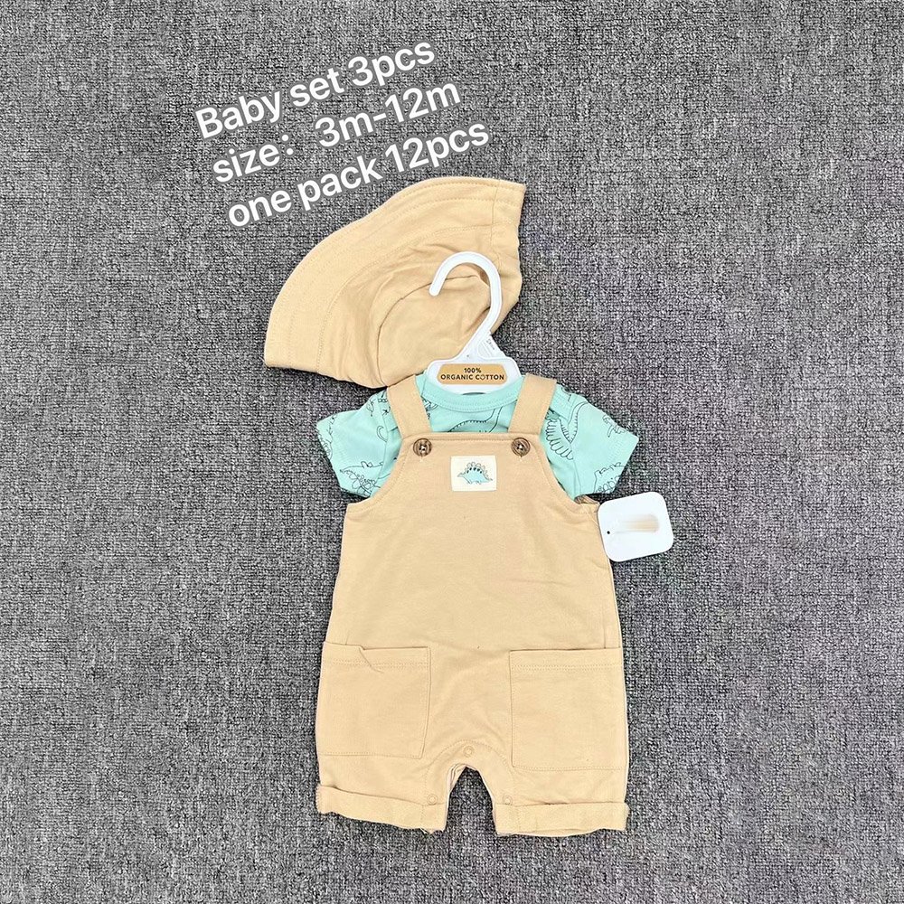3pcs Newborn 0-12m Baby Boys Cotton Clothes Tops Hat Suspenders Jumpsuit Outfit Sets One Size Baby Clothing Sets