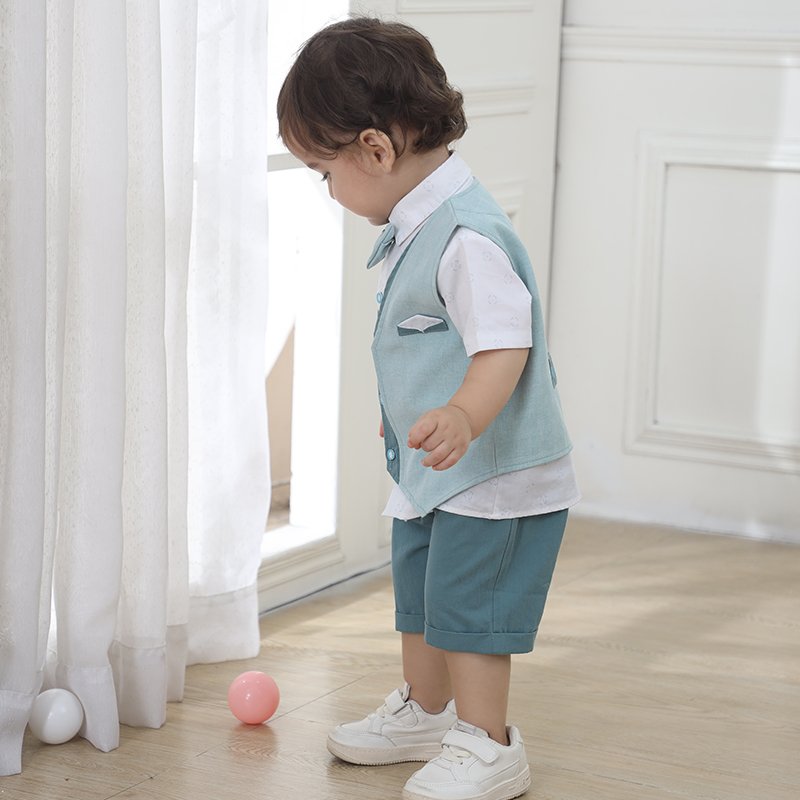 Summer Toddler Boy Clothes Children Clothing Baby Boy Clothing Set Boys Outfit Vest + Shirt + Shorts Formal Set For Kids