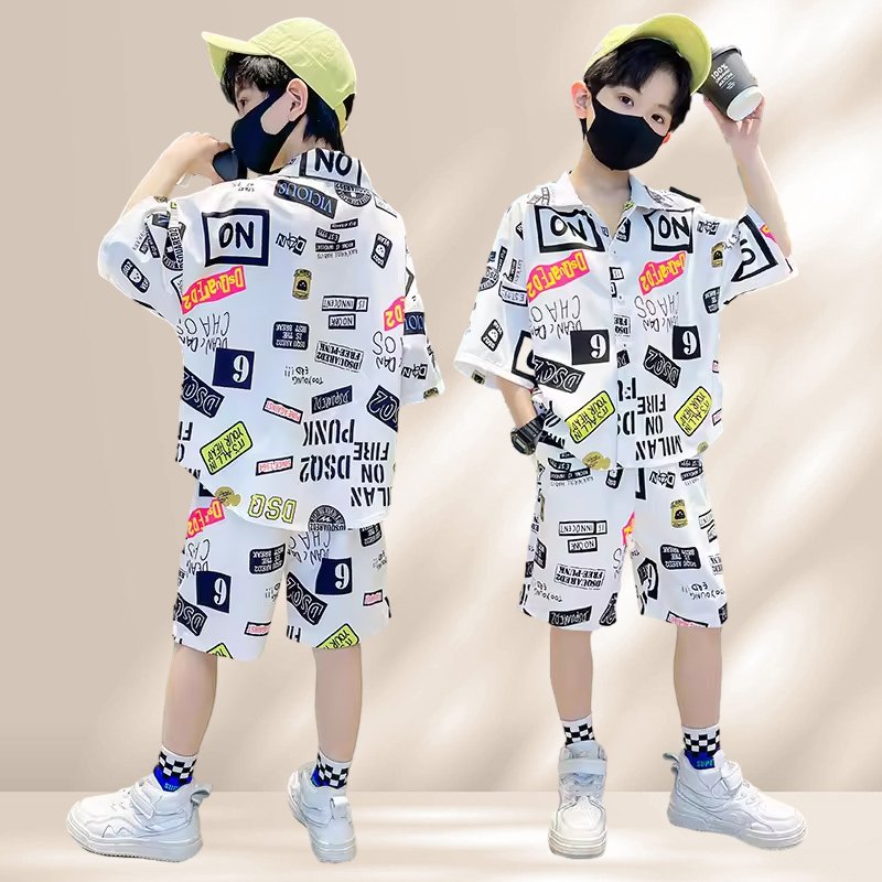 Customized Toddler Boys Fashion Print Shirt Short Set Boys Clothing Sets 5-6 Years