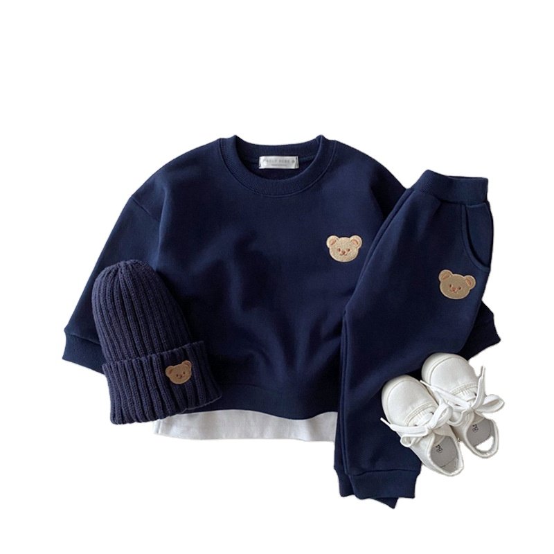 Autumn Newborn Children Clothes Cotton Bear Suits Toddler Clothing Sweater Sports Kids Leisure Cartoon Two-piece Set