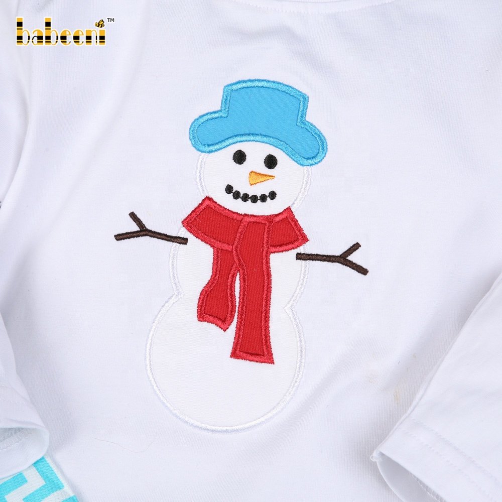 Cute Snowman appliqued boy set ODM wholesale smocked children clothing set Babeeni children clothing- BB839