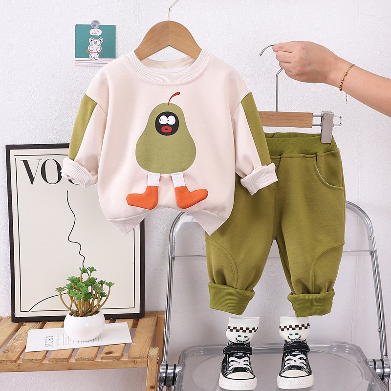 Boys' autumn clothing 2024 new stylish children's handsome trendy baby cartoon pear hoodie two-piece set of baby clothes