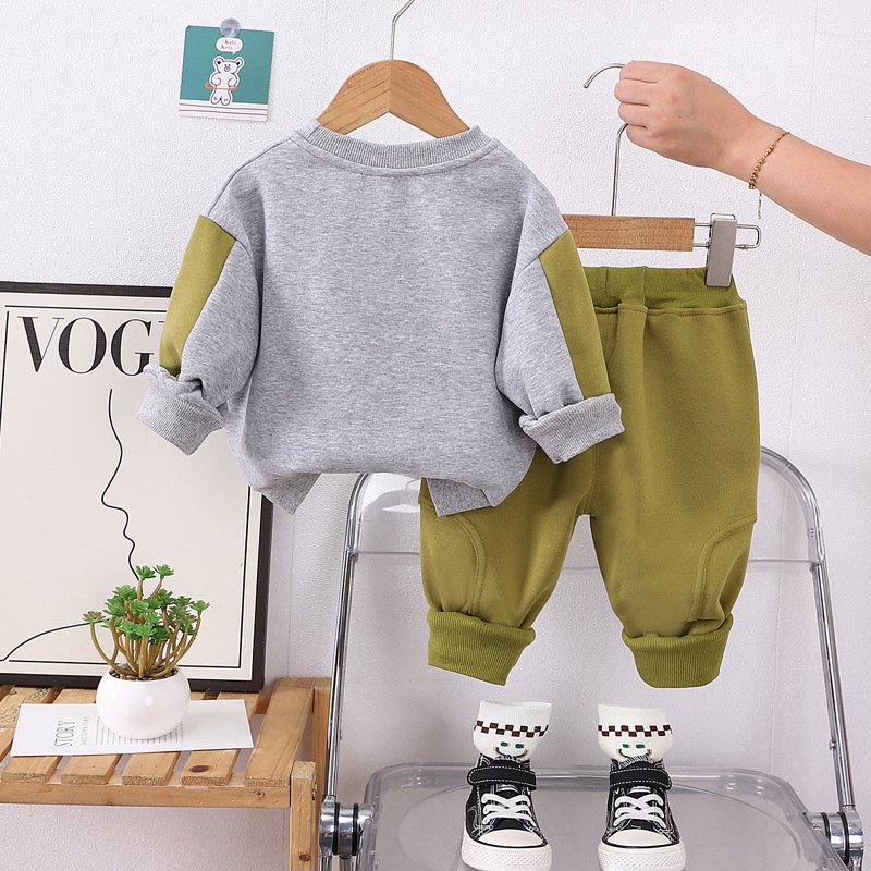 Boys' autumn clothing 2024 new stylish children's handsome trendy baby cartoon pear hoodie two-piece set of baby clothes