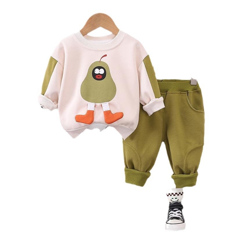 Boys' autumn clothing 2024 new stylish children's handsome trendy baby cartoon pear hoodie two-piece set of baby clothes