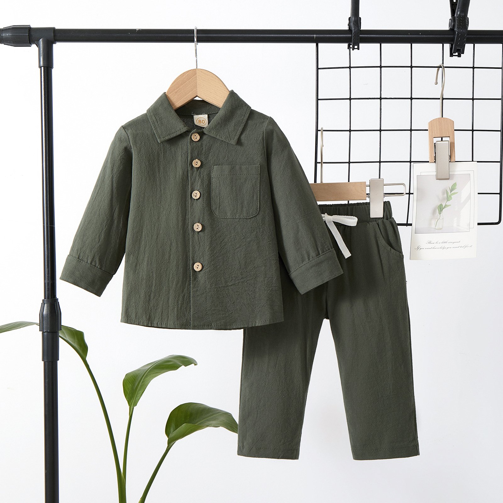2024 Autumn Cotton Linen Breathable Toddler Boys' Long Sleeve Suit Children's Shirt Shorts 2 Piece Baby Clothing Sets