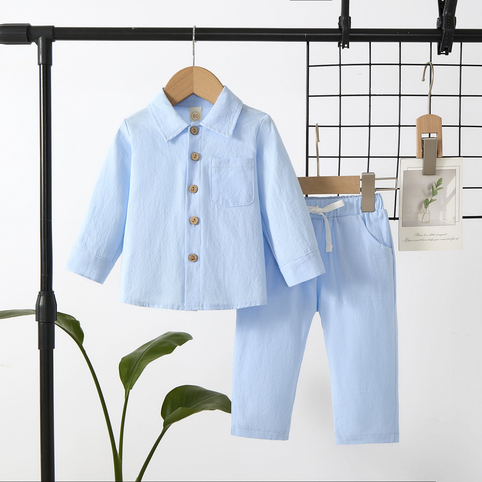 2024 Autumn Cotton Linen Breathable Toddler Boys' Long Sleeve Suit Children's Shirt Shorts 2 Piece Baby Clothing Sets