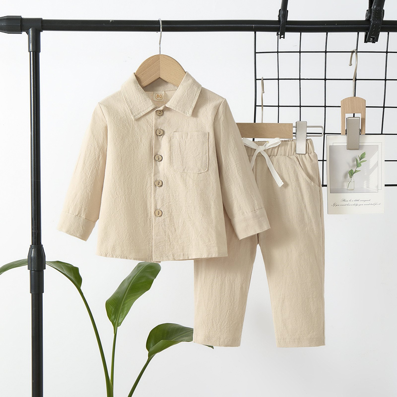 2024 Autumn Cotton Linen Breathable Toddler Boys' Long Sleeve Suit Children's Shirt Shorts 2 Piece Baby Clothing Sets