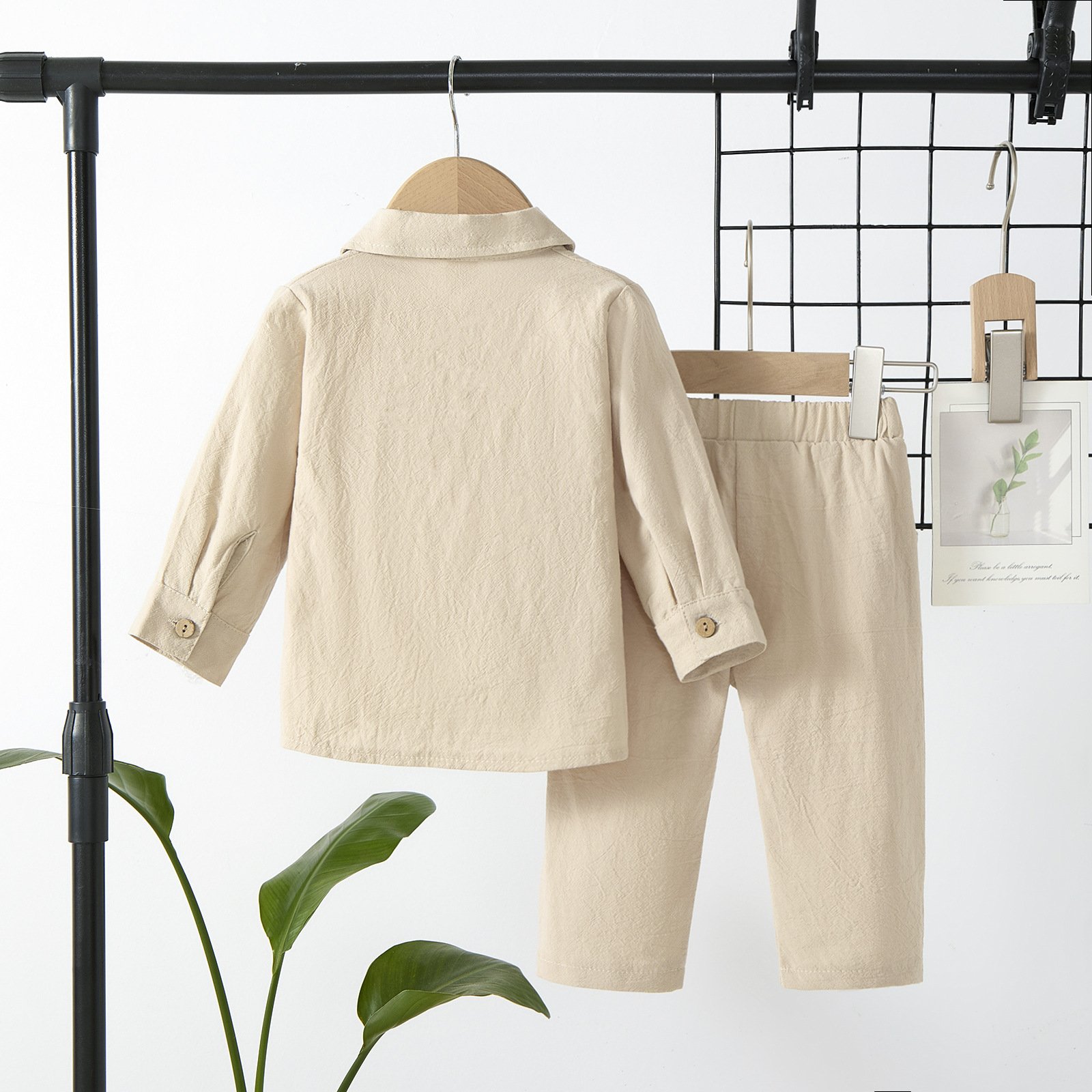 2024 Autumn Cotton Linen Breathable Toddler Boys' Long Sleeve Suit Children's Shirt Shorts 2 Piece Baby Clothing Sets