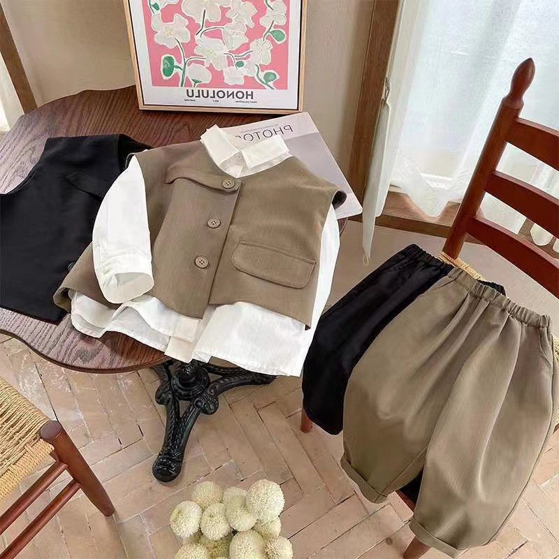 Autumn Children's Casual Vest Children's Fashion Suit Baby Boy Clothing Set 3Pcs