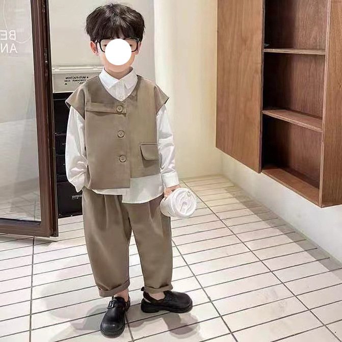 Autumn Children's Casual Vest Children's Fashion Suit Baby Boy Clothing Set 3Pcs
