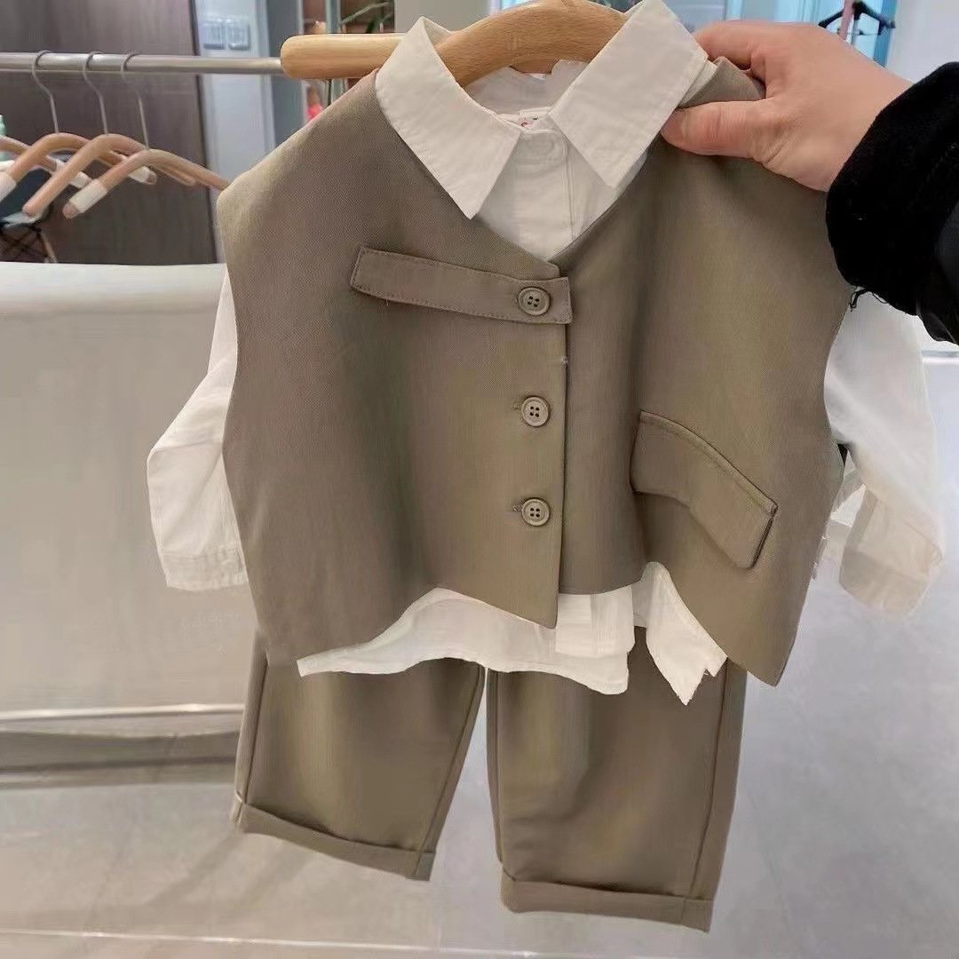 Autumn Children's Casual Vest Children's Fashion Suit Baby Boy Clothing Set 3Pcs