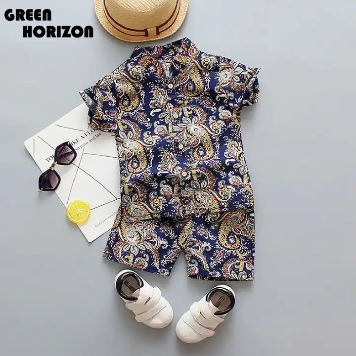 Green Horizon Children's Clothing Set Summer New Polo Collar Baby Clothes Children's T-shirt Korean Crown Short-sleeve Boy