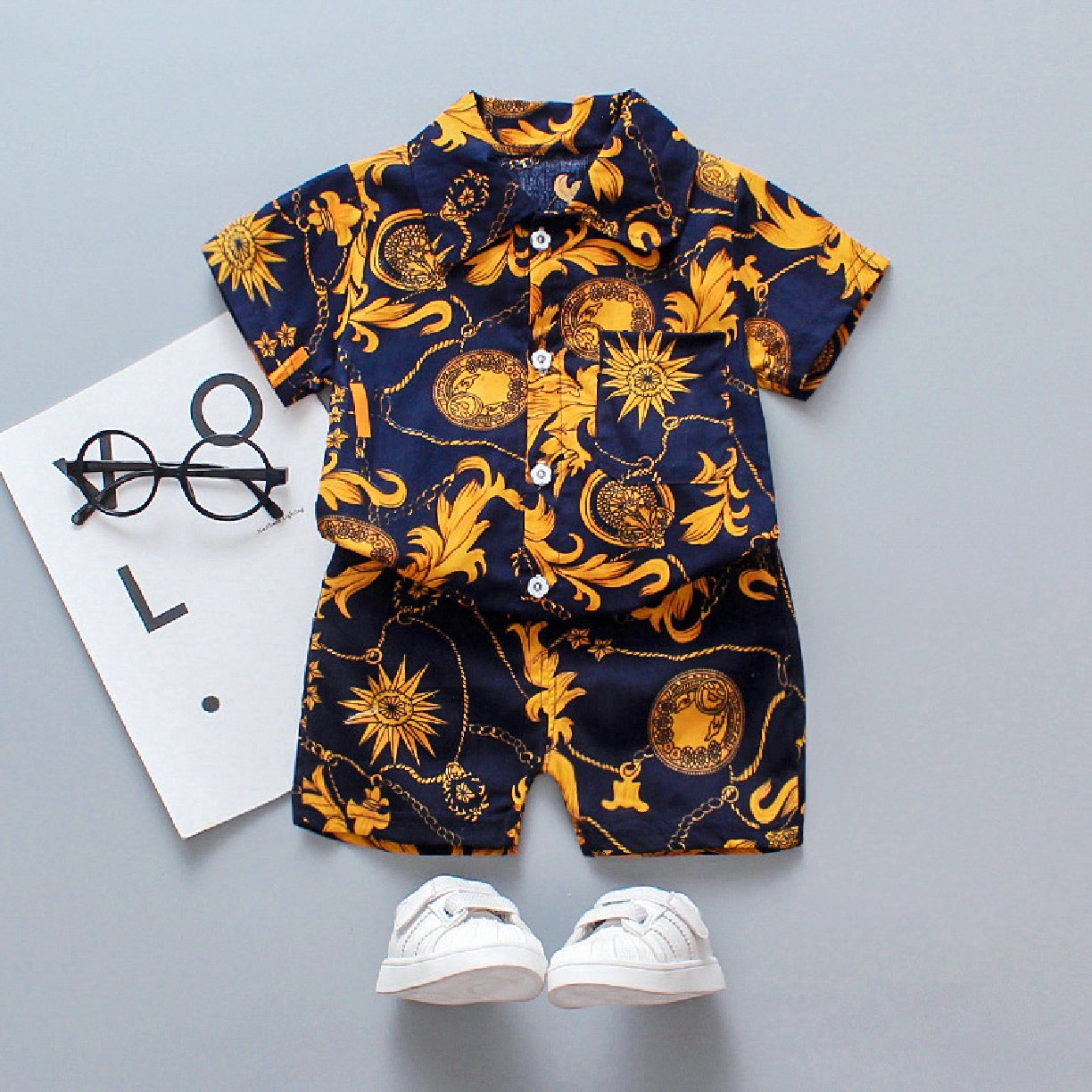 Green Horizon Children's Clothing Set Summer New Polo Collar Baby Clothes Children's T-shirt Korean Crown Short-sleeve Boy
