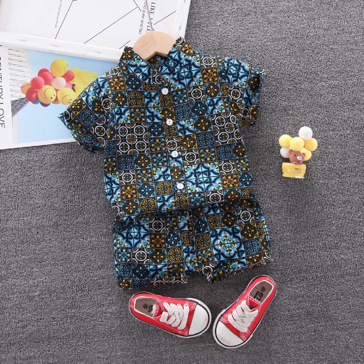 Green Horizon Children's Clothing Set Summer New Polo Collar Baby Clothes Children's T-shirt Korean Crown Short-sleeve Boy