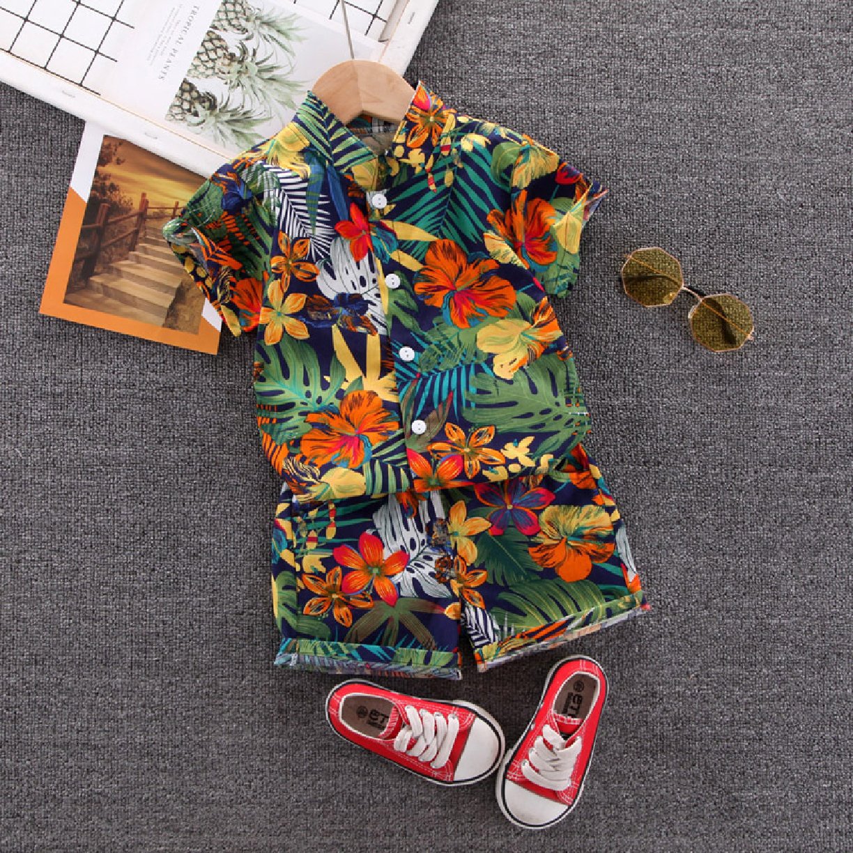 Green Horizon Children's Clothing Set Summer New Polo Collar Baby Clothes Children's T-shirt Korean Crown Short-sleeve Boy
