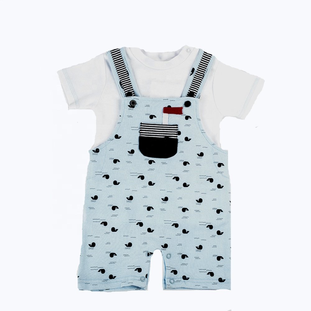 Wholesale Formal Style Newborn Baby wear Boys Clothing Sets Overalls+Romper Infant Short Sleeves Summer Baby Boy clothes Sets