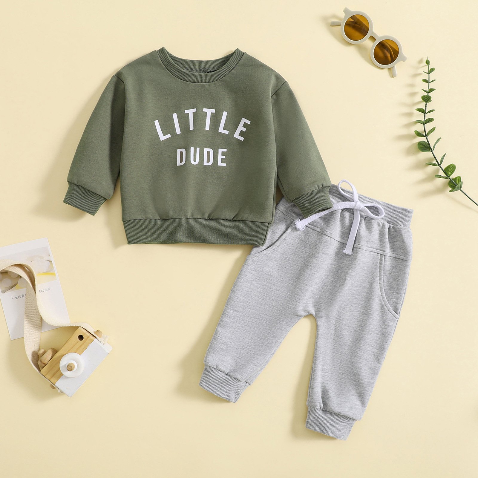 Children's Two-Piece Multi-Color Style Jacket and Pants Set Solid Color with Neck Letter Print Foreign Trade Baby Clothes
