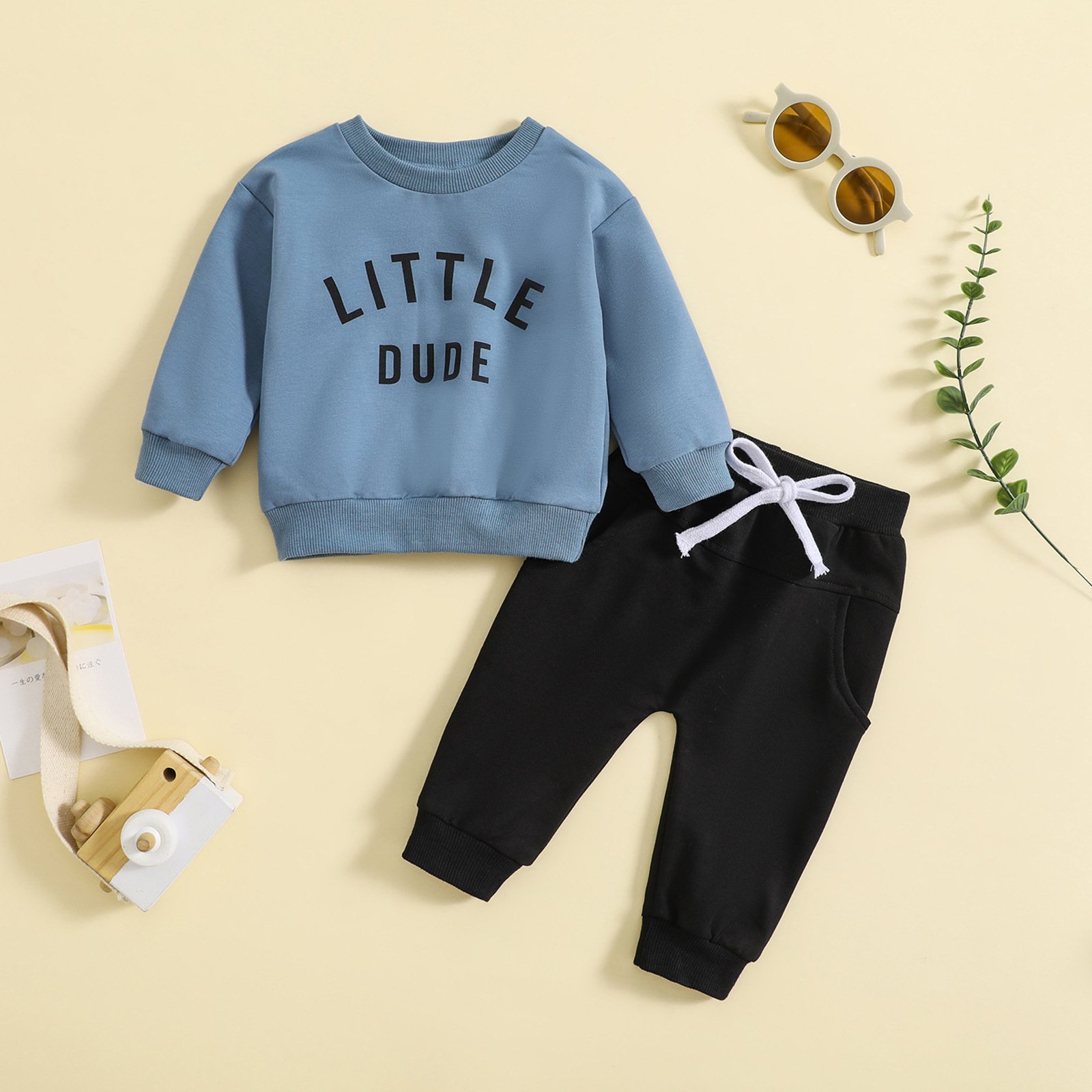 Children's Two-Piece Multi-Color Style Jacket and Pants Set Solid Color with Neck Letter Print Foreign Trade Baby Clothes