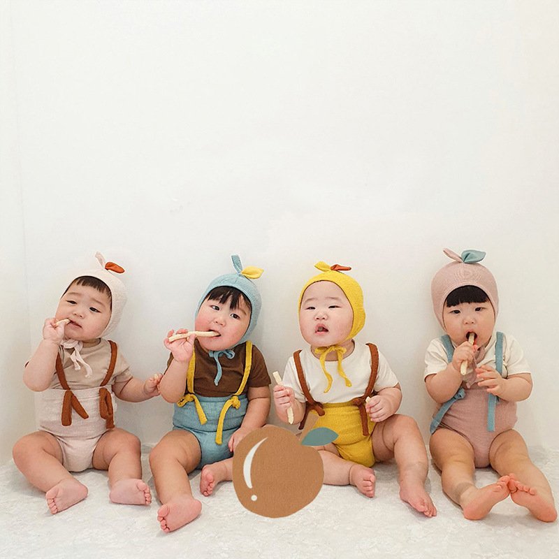 Summer Cute Cotton Baby Clothes Set Wholesale Newborn Baby Boy Girl Ribbed Overall Leggings Clothing Sets Girls Outfit Set