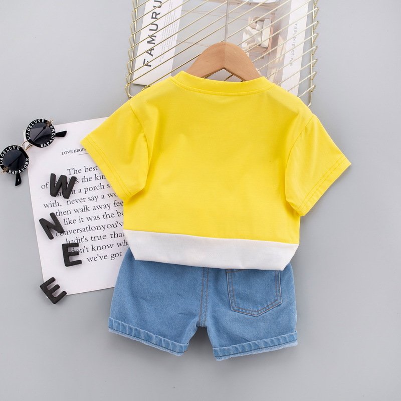 Wholesale 2023 Summer Baby Clothes Dinosaur Letter Printing Short Sleeved Jeans Shorts Outfits Boys Clothing Sets