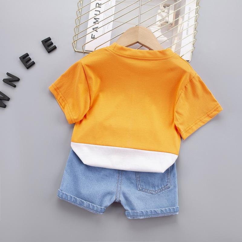 Wholesale 2023 Summer Baby Clothes Dinosaur Letter Printing Short Sleeved Jeans Shorts Outfits Boys Clothing Sets