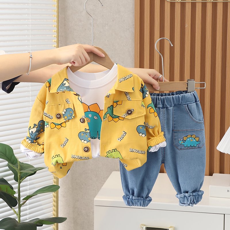 Fashion Trend 2024 Good Quality Boys Clothing Sets Spring Cartoon Coat Long Sleeve T-shirt Jeans 3Pcs Clothes for Children