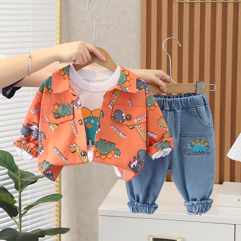 Fashion Trend 2024 Good Quality Boys Clothing Sets Spring Cartoon Coat Long Sleeve T-shirt Jeans 3Pcs Clothes for Children