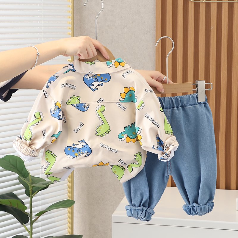 Fashion Trend 2024 Good Quality Boys Clothing Sets Spring Cartoon Coat Long Sleeve T-shirt Jeans 3Pcs Clothes for Children