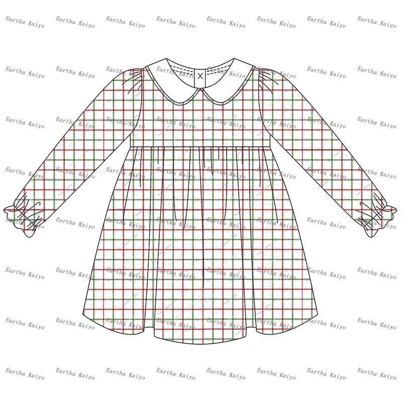 Customized holiday Christmas Santa baby girls clothing sets red gingham peter pan collar baby clothing sets