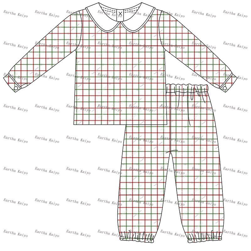 Customized holiday Christmas Santa baby girls clothing sets red gingham peter pan collar baby clothing sets
