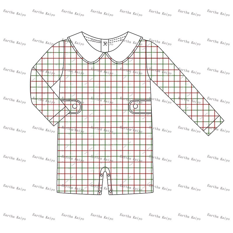 Customized holiday Christmas Santa baby girls clothing sets red gingham peter pan collar baby clothing sets